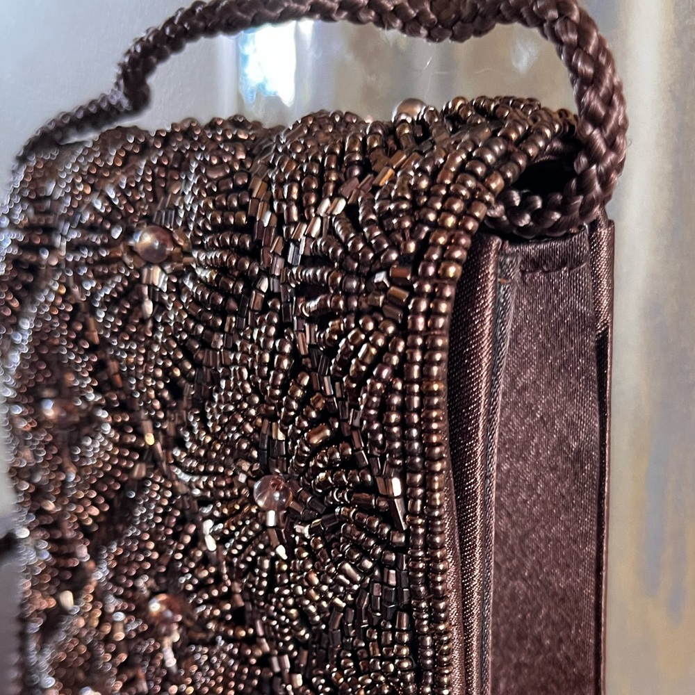 Fabric embellished Bijoux Terner brown bag - Picture 3 of 8